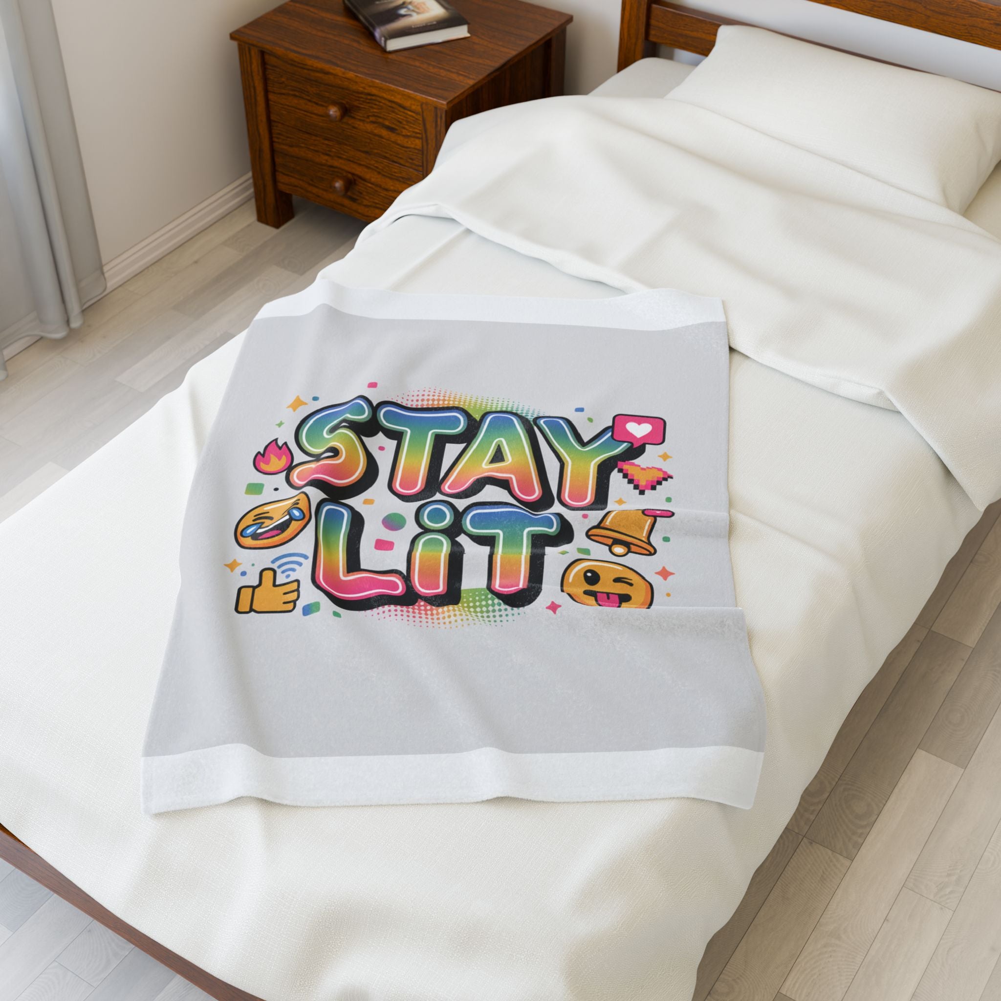 Velveteen Plush Blanket — Viral Slang Rainbow-Gradient Throw Blanket with Emoji Icons