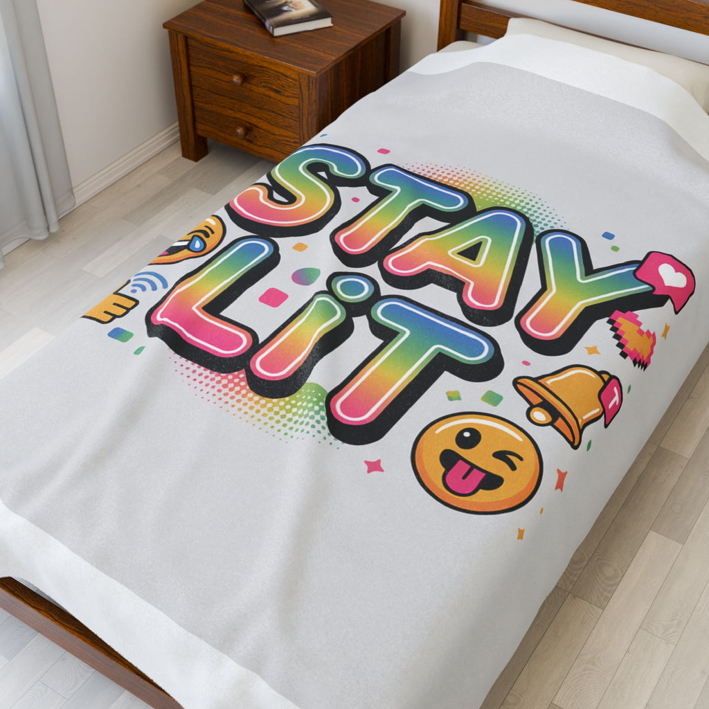 Velveteen Plush Blanket — Viral Slang Rainbow-Gradient Throw Blanket with Emoji Icons