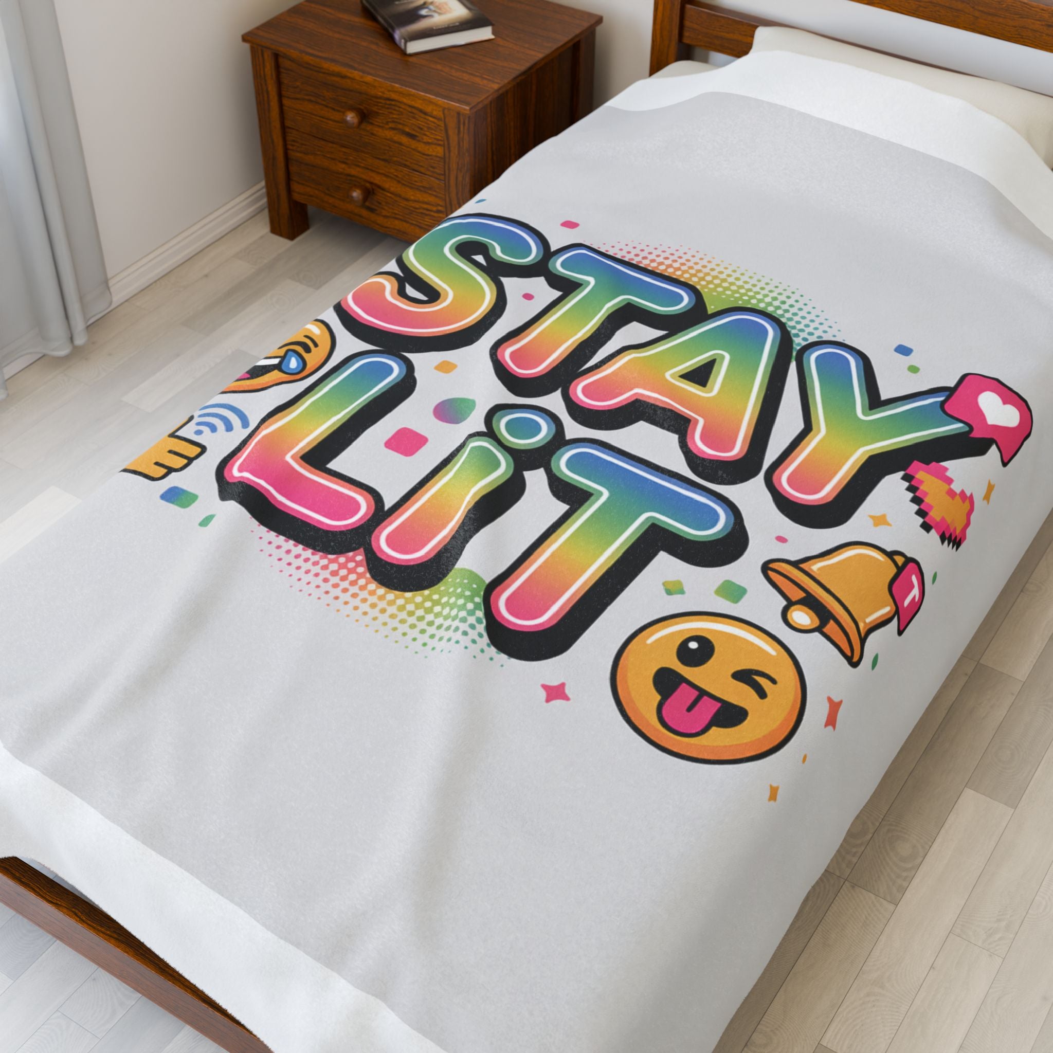 Velveteen Plush Blanket — Viral Slang Rainbow-Gradient Throw Blanket with Emoji Icons