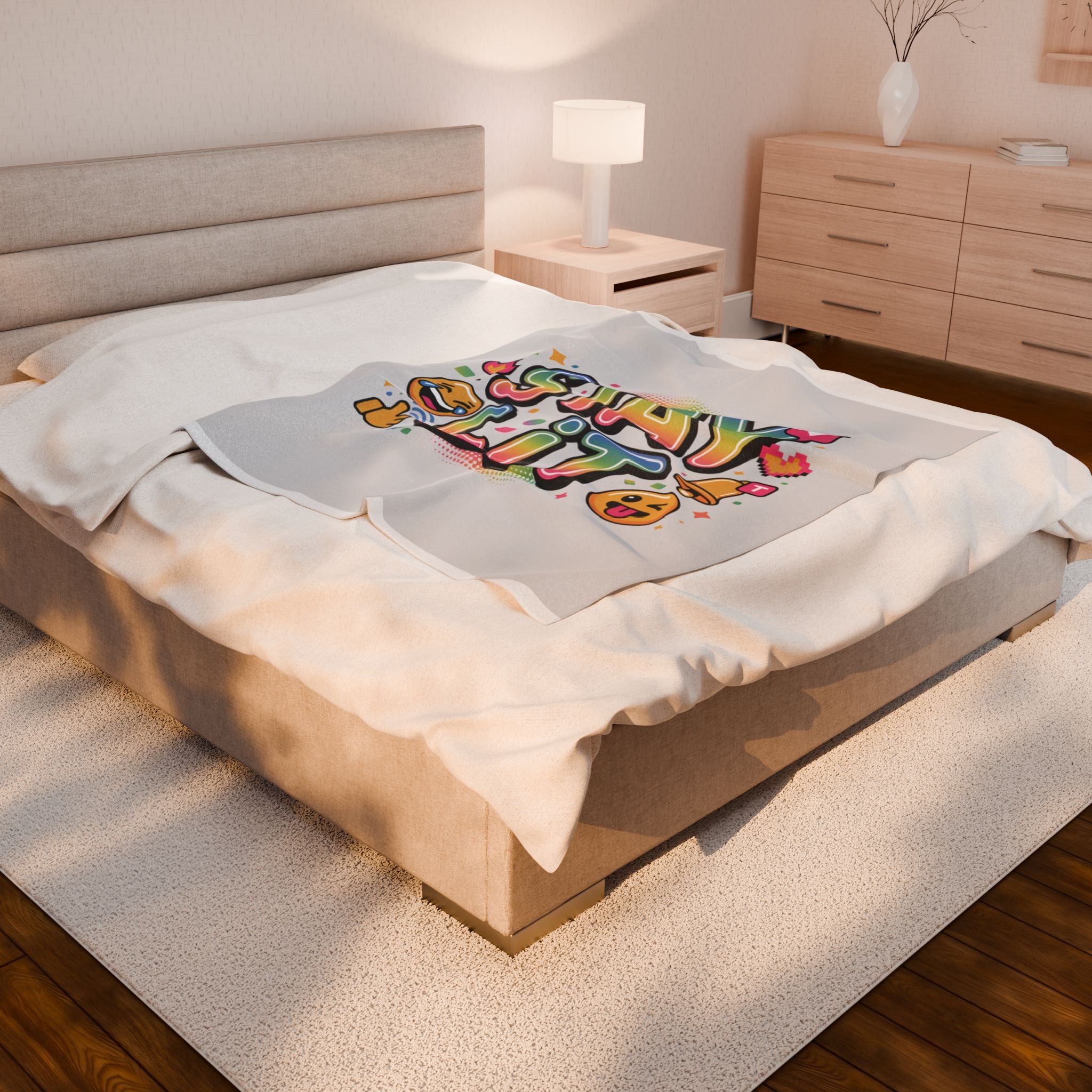 Velveteen Plush Blanket — Viral Slang Rainbow-Gradient Throw Blanket with Emoji Icons