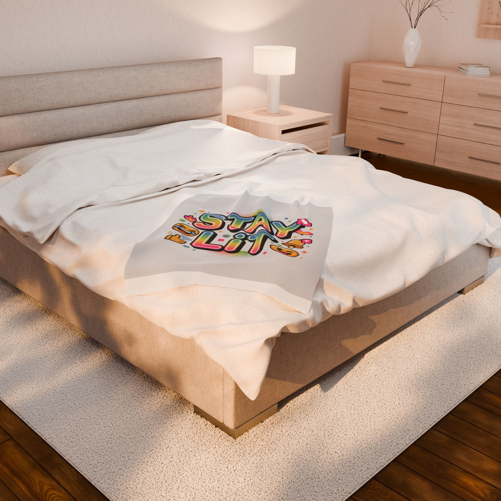 Velveteen Plush Blanket — Viral Slang Rainbow-Gradient Throw Blanket with Emoji Icons