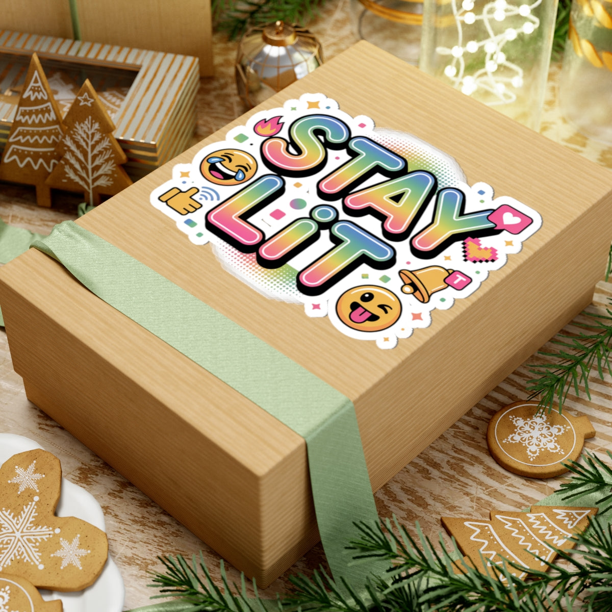 STAY LIT Rainbow Meme Sticker — Glossy Kiss-Cut Vinyl