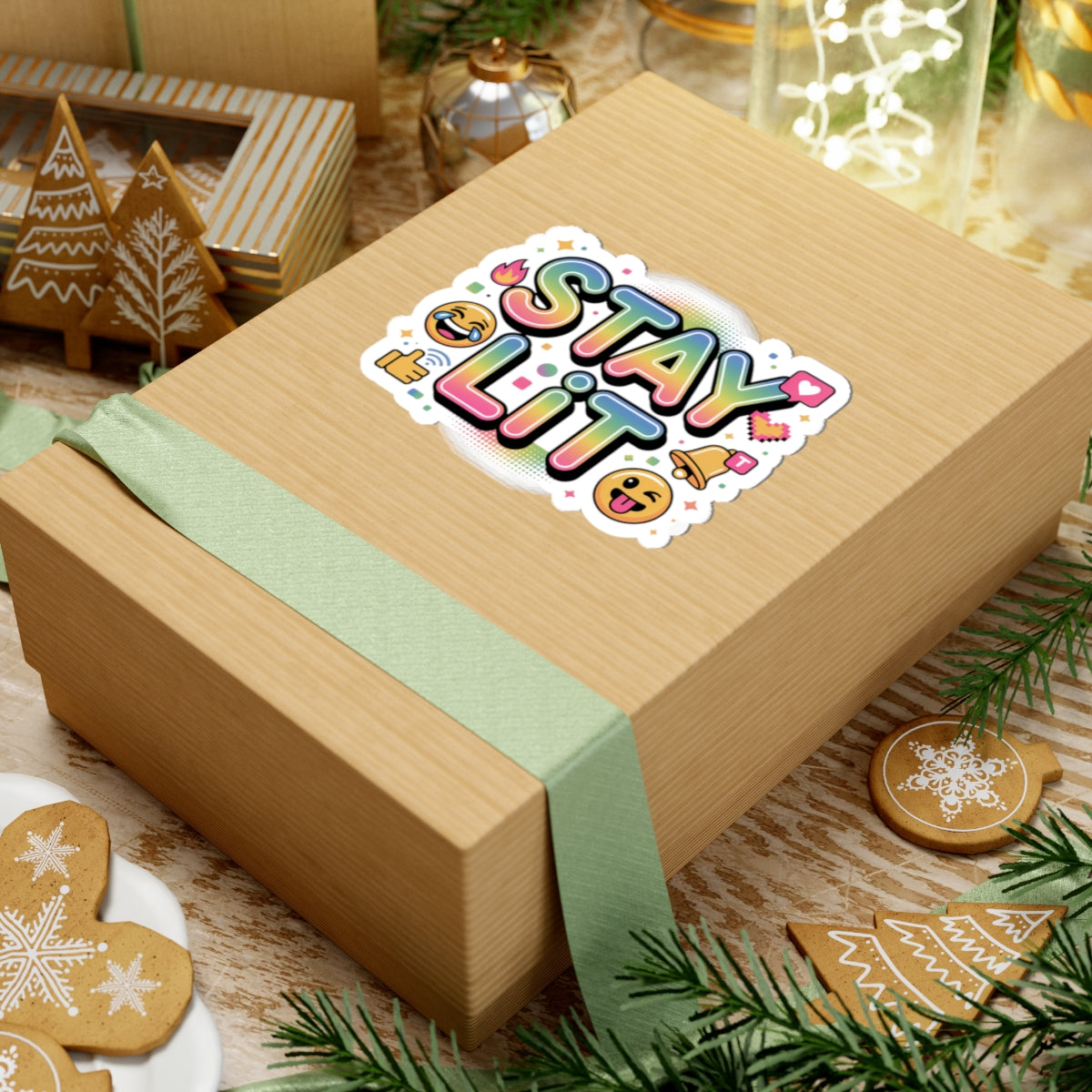 STAY LIT Rainbow Meme Sticker — Glossy Kiss-Cut Vinyl