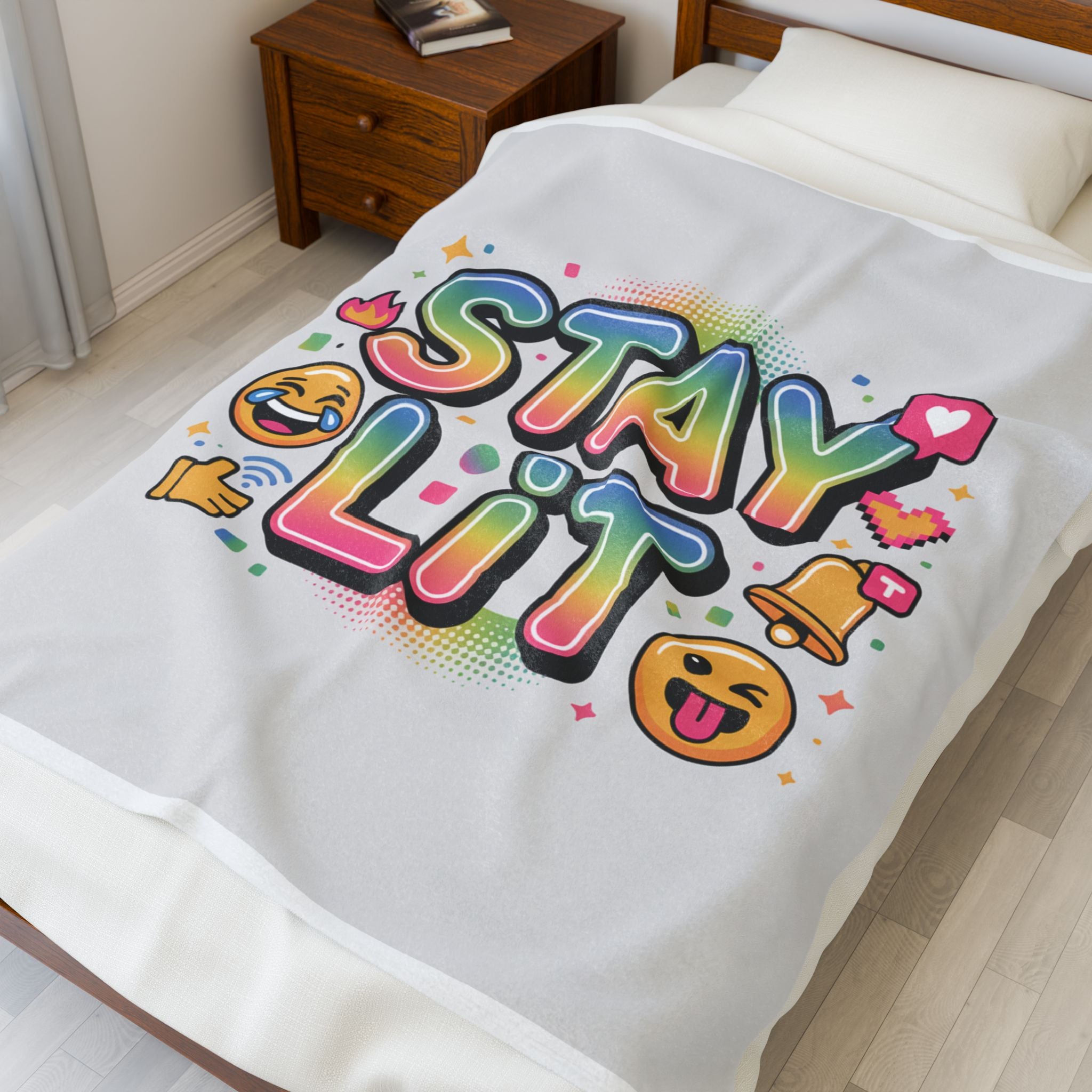 Velveteen Plush Blanket — Viral Slang Rainbow-Gradient Throw Blanket with Emoji Icons