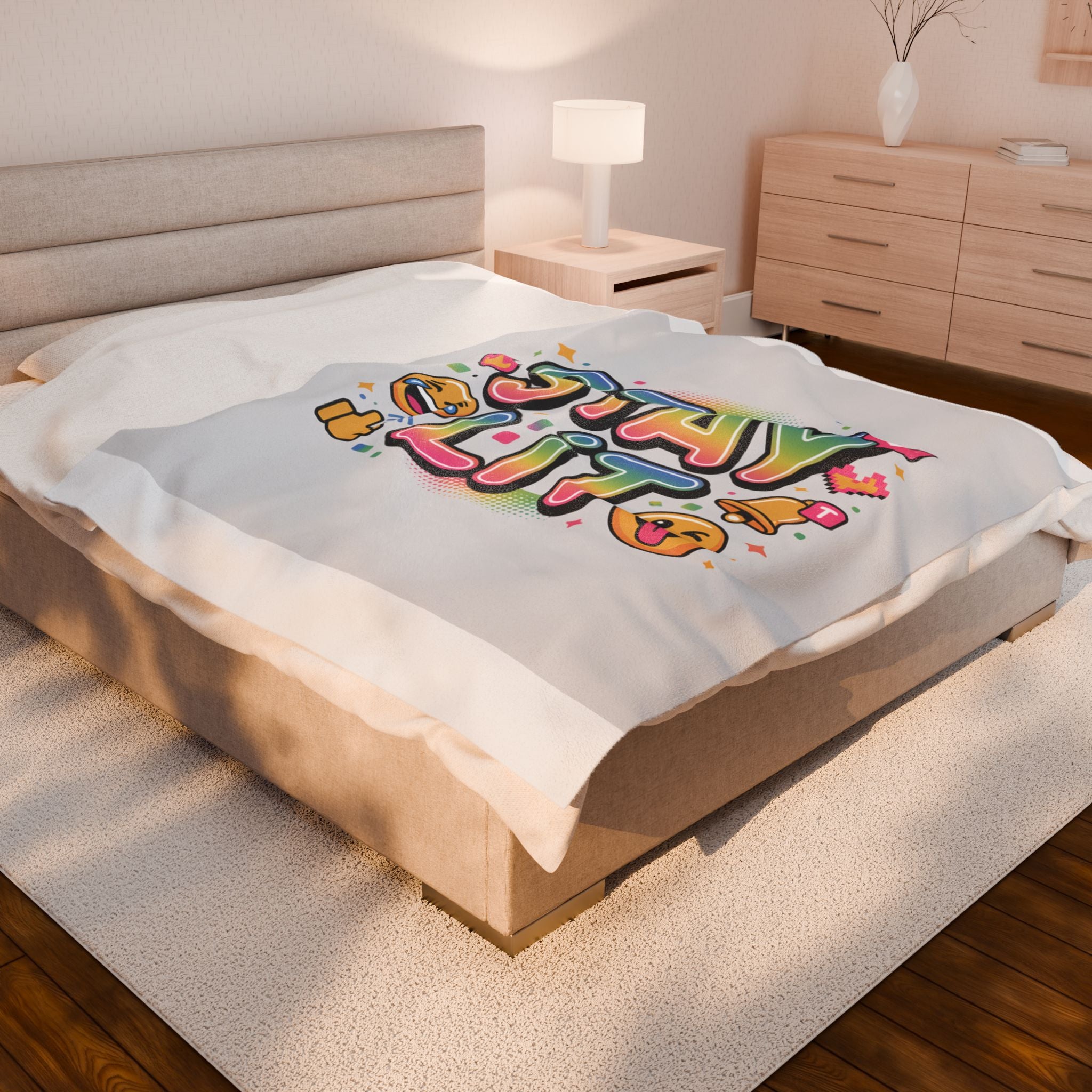 Velveteen Plush Blanket — Viral Slang Rainbow-Gradient Throw Blanket with Emoji Icons